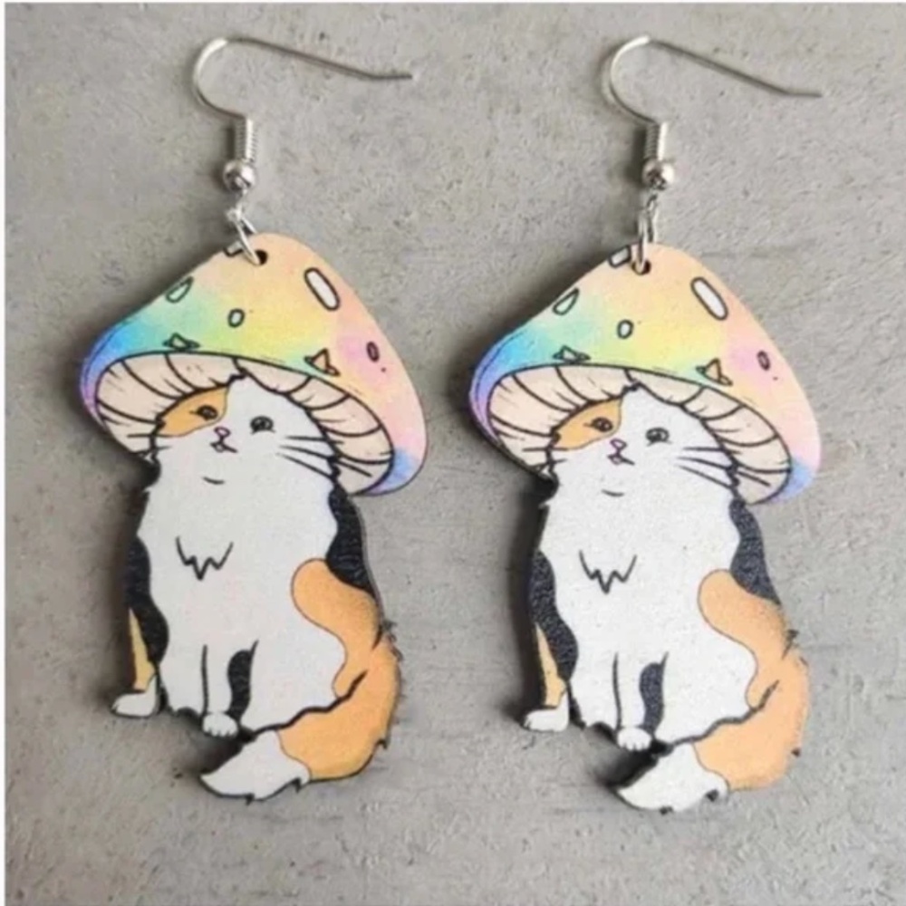 ⭐️❤️FREE Cat Kitten Mushroom Rainbow Hippie Hipster Chic Glam Hip Artsy Earrings